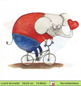 Elefant mit Herz auf einem Fahrrad - 1 Paket mit 20 Servietten